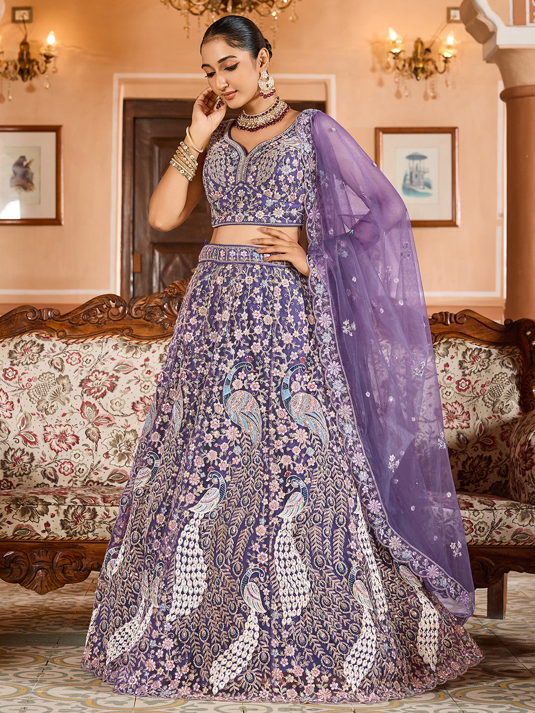 Net Fabric Sequins embroidery Semi-Stitched Lehenga & Unstitched Blouse With Dupatta House of Panchhi