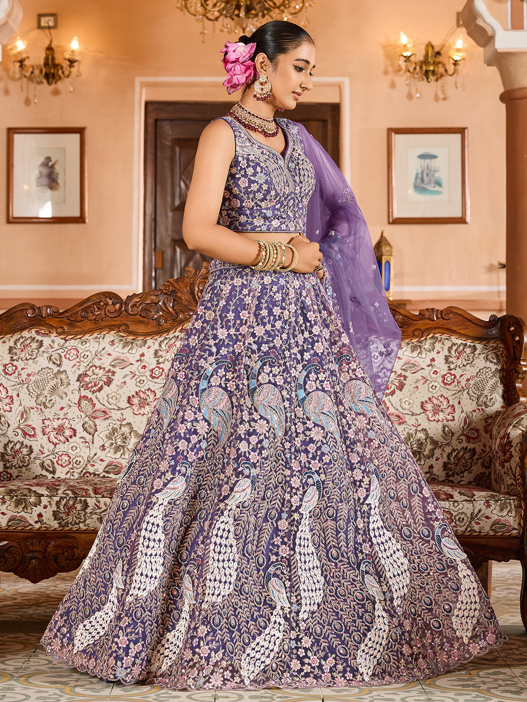 Net Fabric Sequins embroidery Semi-Stitched Lehenga & Unstitched Blouse With Dupatta House of Panchhi