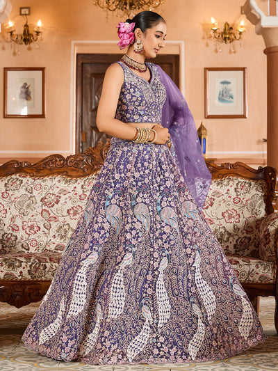 Net Fabric Sequins embroidery Semi-Stitched Lehenga & Unstitched Blouse With Dupatta House of Panchhi