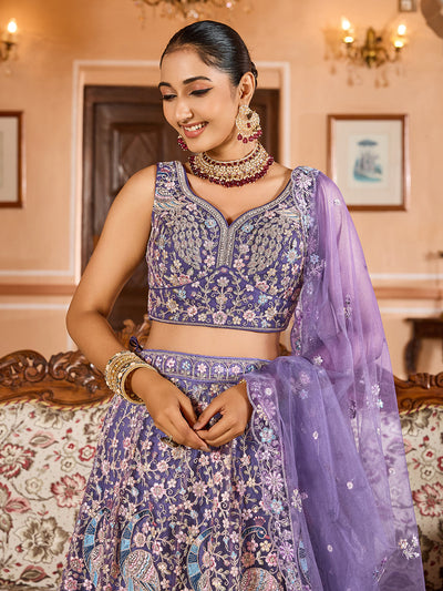 Net Fabric Sequins embroidery Semi-Stitched Lehenga & Unstitched Blouse With Dupatta House of Panchhi