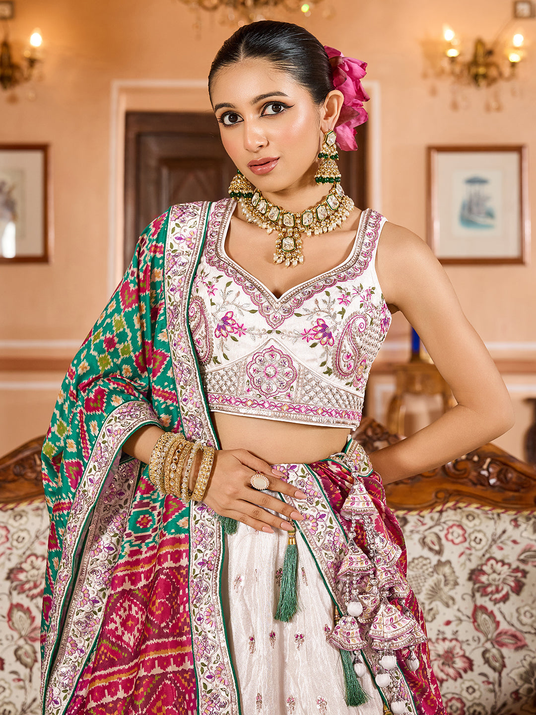Tissue Fabric Sequins embroidery Semi-Stitched Lehenga & Unstitched Blouse With Burgundy Color Dupatta House of Panchhi