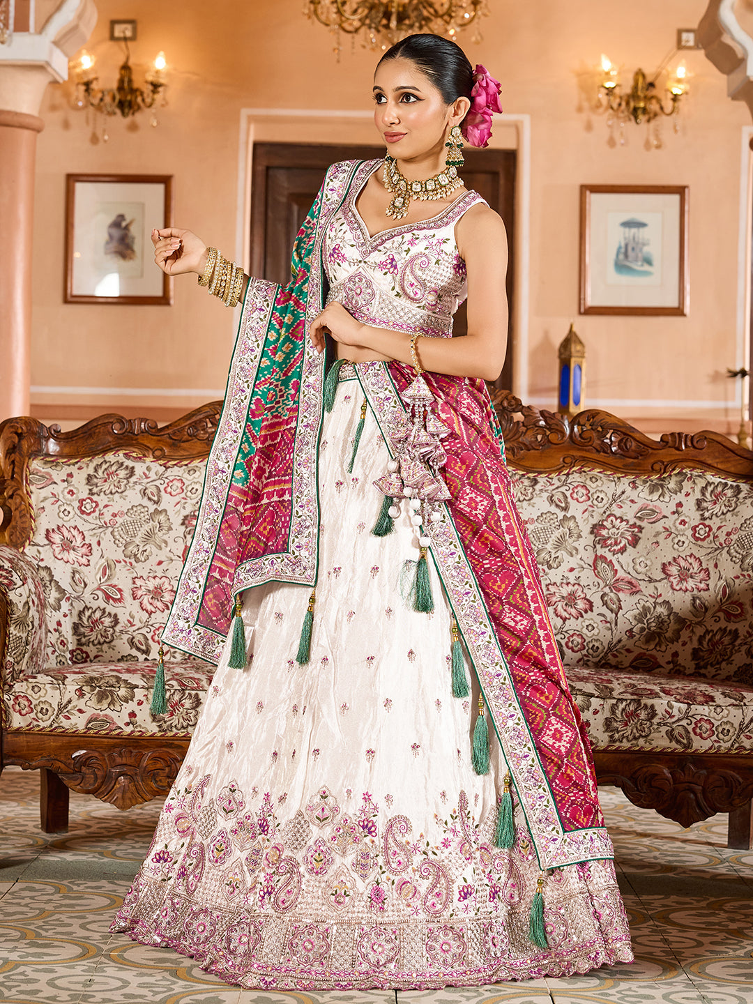 Tissue Fabric Sequins embroidery Semi-Stitched Lehenga & Unstitched Blouse With Burgundy Color Dupatta House of Panchhi