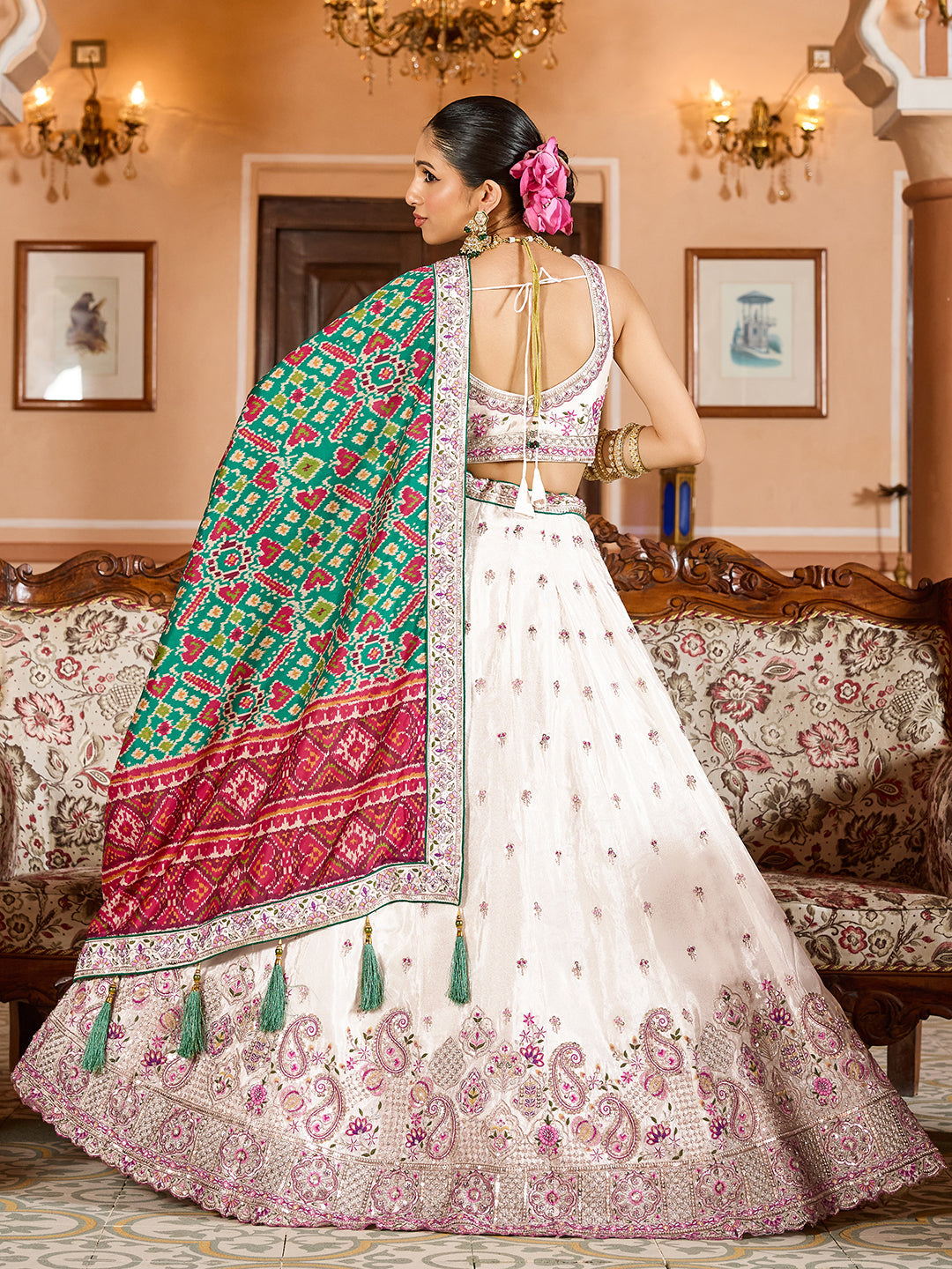 Tissue Fabric Sequins embroidery Semi-Stitched Lehenga & Unstitched Blouse With Burgundy Color Dupatta House of Panchhi