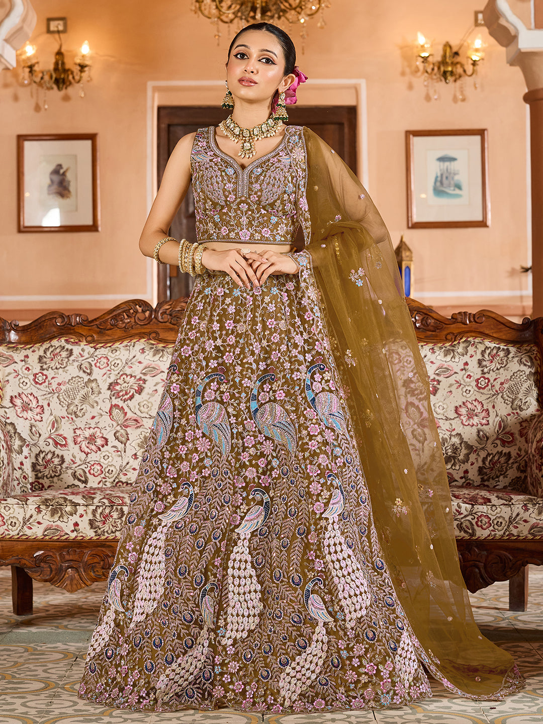 Net Fabric Sequins embroidery Semi-Stitched Lehenga & Unstitched Blouse With Dupatta House of Panchhi