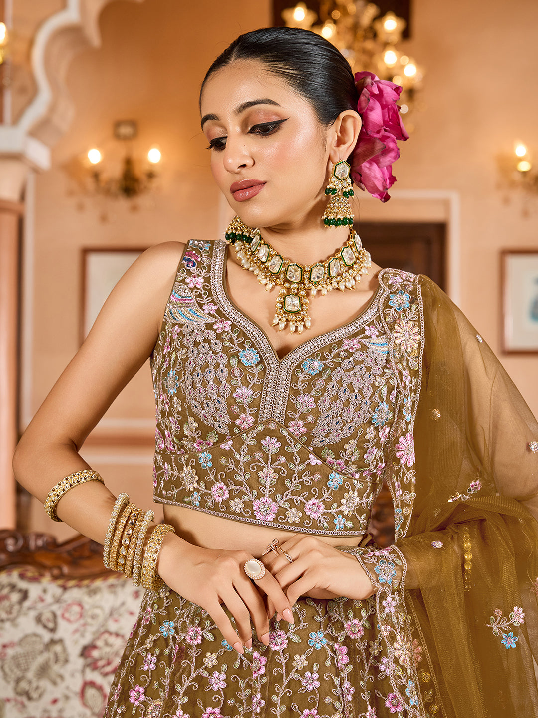 Net Fabric Sequins embroidery Semi-Stitched Lehenga & Unstitched Blouse With Dupatta House of Panchhi