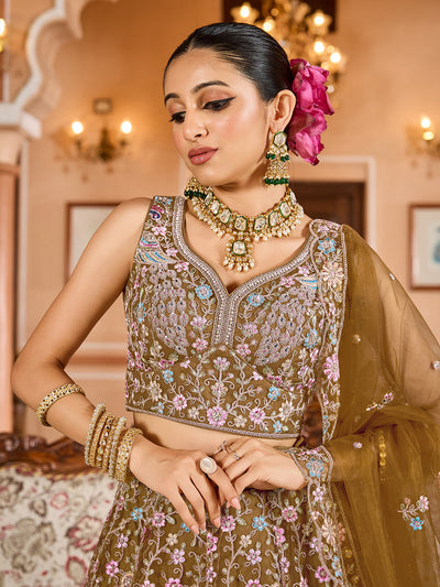 Net Fabric Sequins embroidery Semi-Stitched Lehenga & Unstitched Blouse With Dupatta House of Panchhi