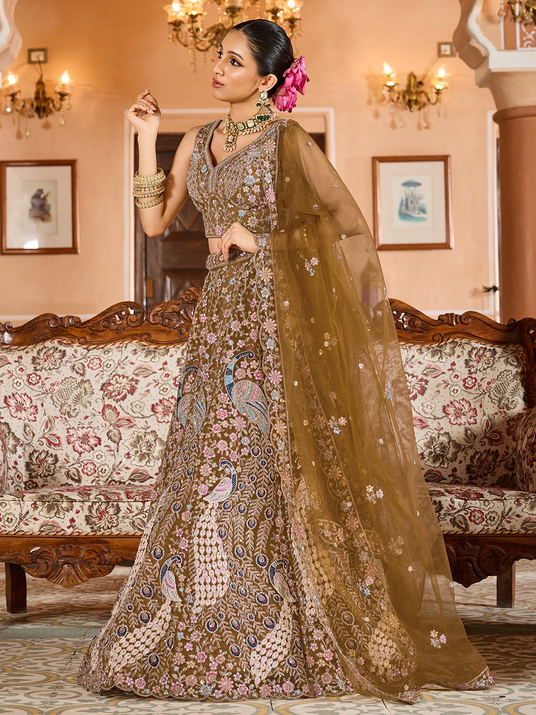 Net Fabric Sequins embroidery Semi-Stitched Lehenga & Unstitched Blouse With Dupatta House of Panchhi