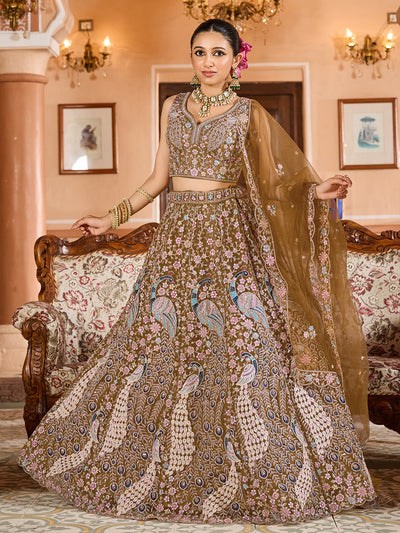 Net Fabric Sequins embroidery Semi-Stitched Lehenga & Unstitched Blouse With Dupatta House of Panchhi