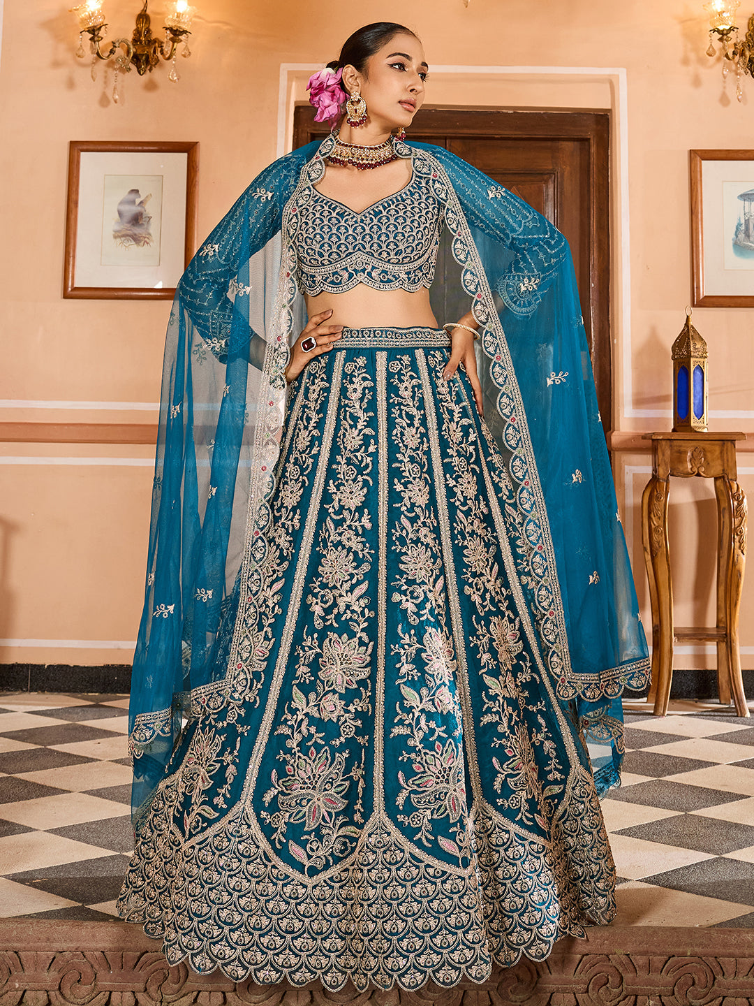 Net Fabric Sequins embroidery Semi-Stitched Lehenga & Unstitched Blouse With Dupatta House of Panchhi