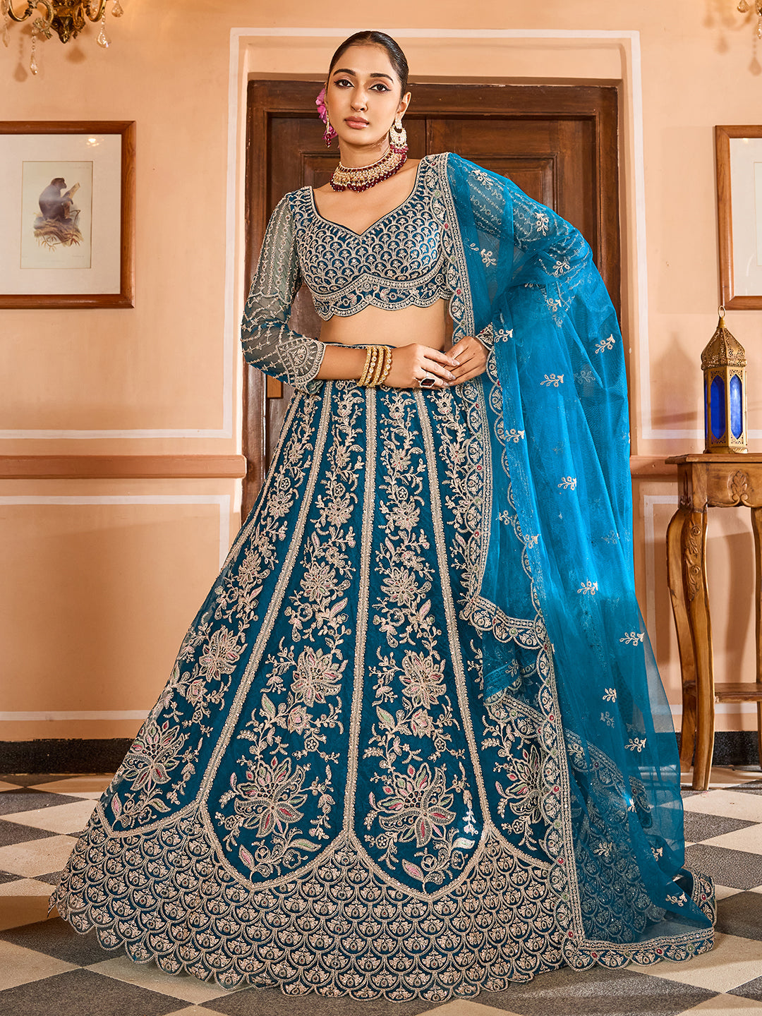 Net Fabric Sequins embroidery Semi-Stitched Lehenga & Unstitched Blouse With Dupatta House of Panchhi