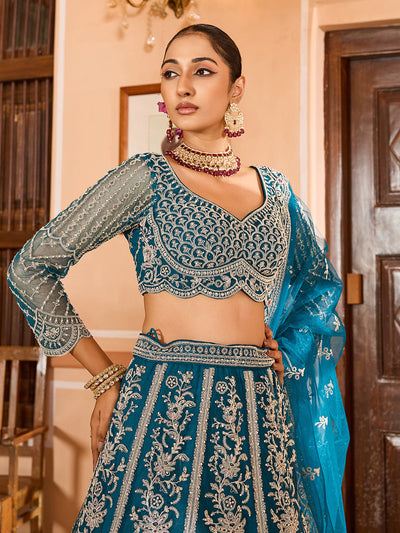 Net Fabric Sequins embroidery Semi-Stitched Lehenga & Unstitched Blouse With Dupatta House of Panchhi