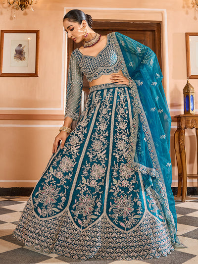 Net Fabric Sequins embroidery Semi-Stitched Lehenga & Unstitched Blouse With Dupatta House of Panchhi