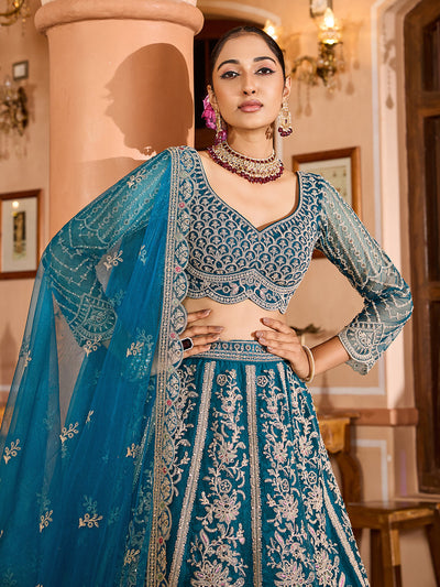 Net Fabric Sequins embroidery Semi-Stitched Lehenga & Unstitched Blouse With Dupatta House of Panchhi