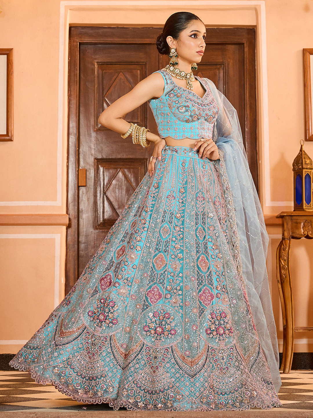 Net Fabric Sequins embroidery Semi-Stitched Lehenga & Unstitched Blouse With Dupatta (Copy) House of Panchhi