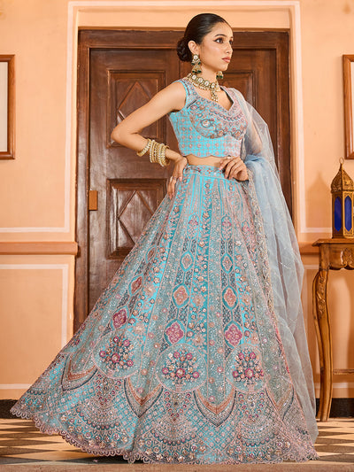 Net Fabric Sequins embroidery Semi-Stitched Lehenga & Unstitched Blouse With Dupatta (Copy) House of Panchhi