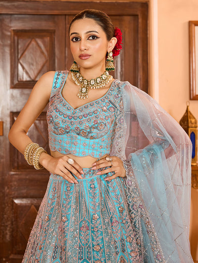 Net Fabric Sequins embroidery Semi-Stitched Lehenga & Unstitched Blouse With Dupatta (Copy) House of Panchhi