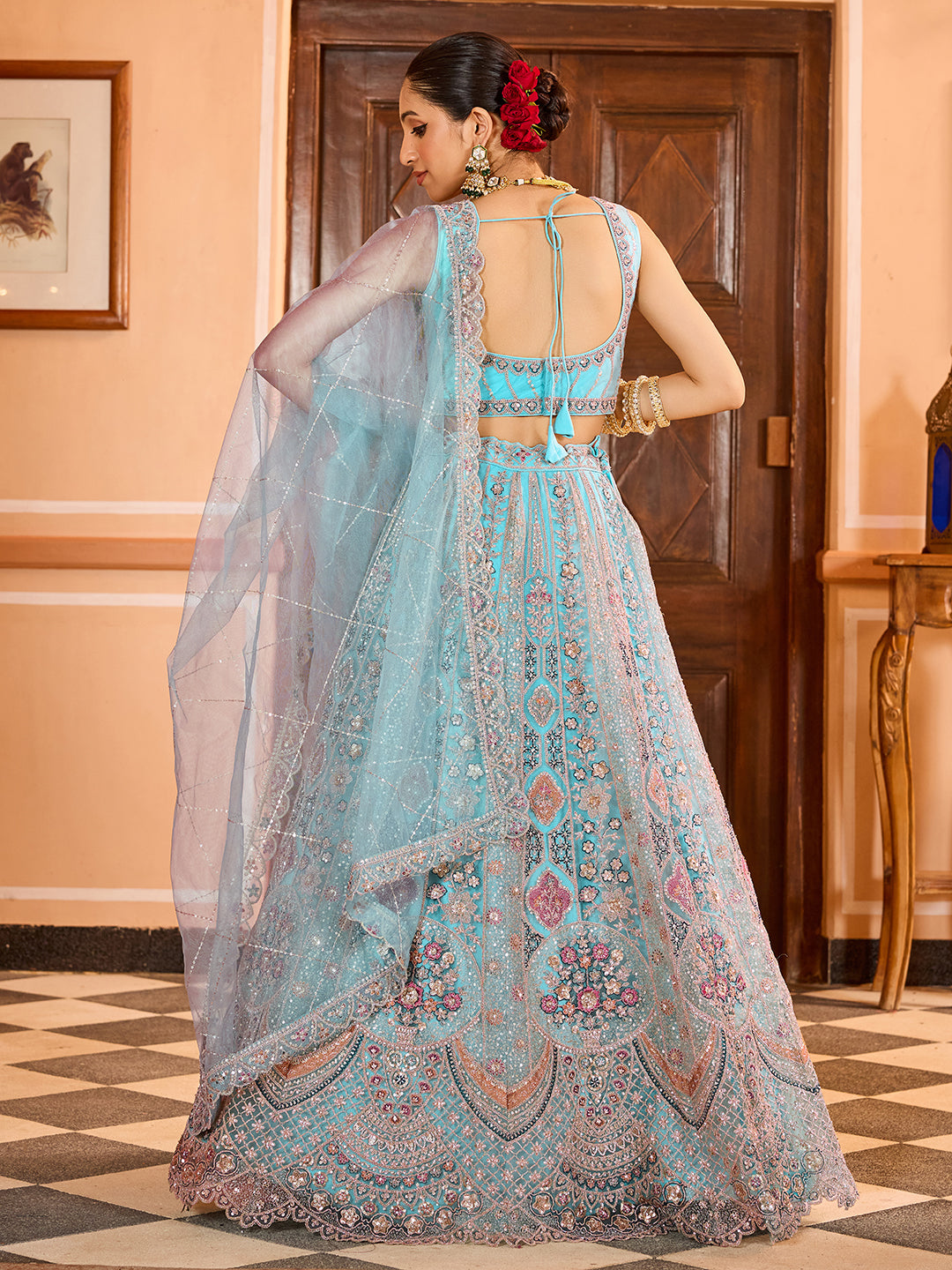 Net Fabric Sequins embroidery Semi-Stitched Lehenga & Unstitched Blouse With Dupatta (Copy) House of Panchhi