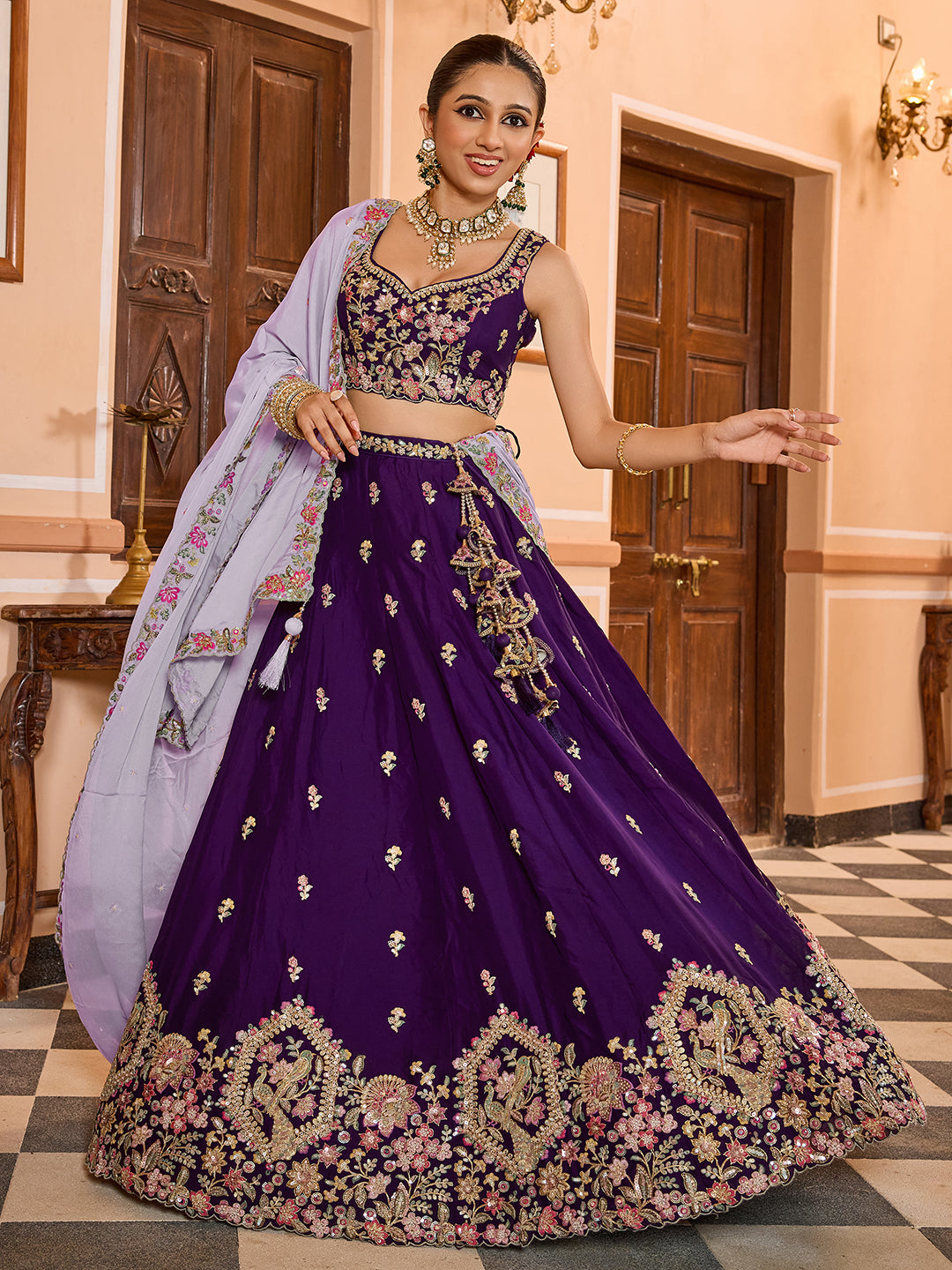 Georgette Fabric Sequins embroidery Semi-Stitched Lehenga & Unstitched Blouse With Dupatta House of Panchhi