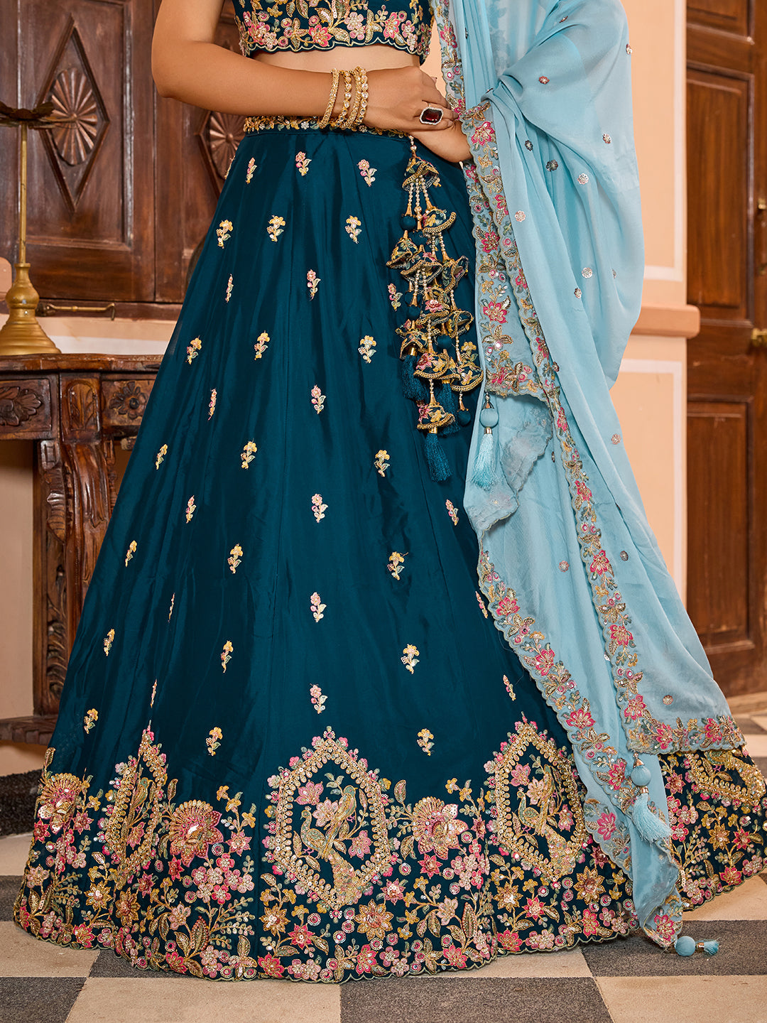 Georgette Fabric Sequins embroidery Semi-Stitched Lehenga & Unstitched Blouse With Dupatta House of Panchhi