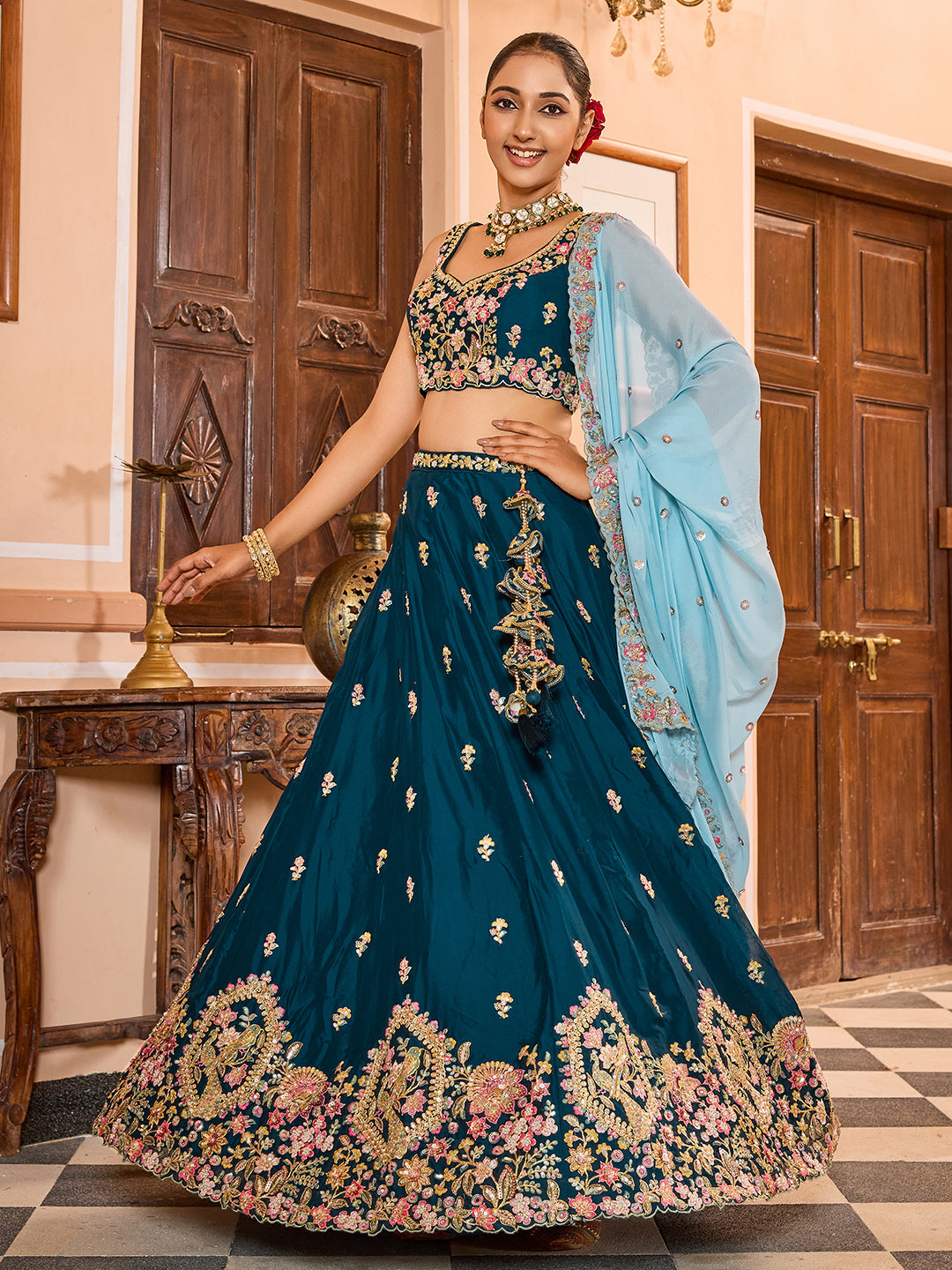 Georgette Fabric Sequins embroidery Semi-Stitched Lehenga & Unstitched Blouse With Dupatta House of Panchhi