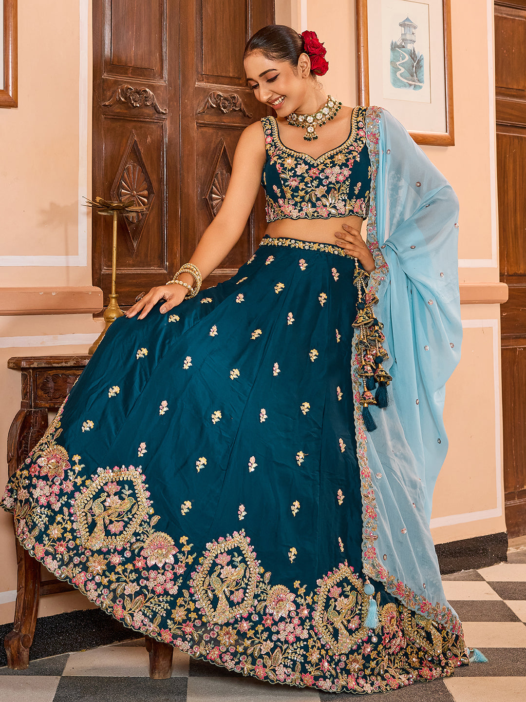 Georgette Fabric Sequins embroidery Semi-Stitched Lehenga & Unstitched Blouse With Dupatta House of Panchhi