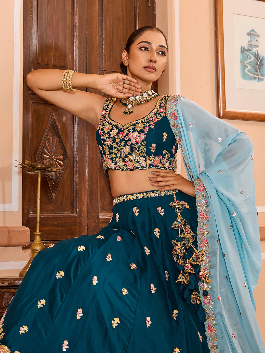 Georgette Fabric Sequins embroidery Semi-Stitched Lehenga & Unstitched Blouse With Dupatta House of Panchhi