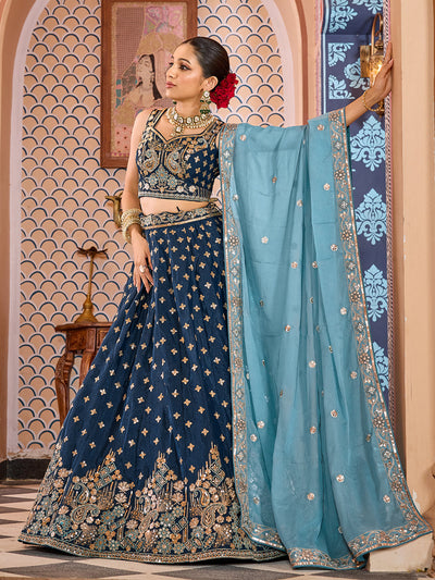Tissue Silk Fabric Sequins embroidery Semi-Stitched Lehenga & Unstitched Blouse With Dupatta House of Panchhi