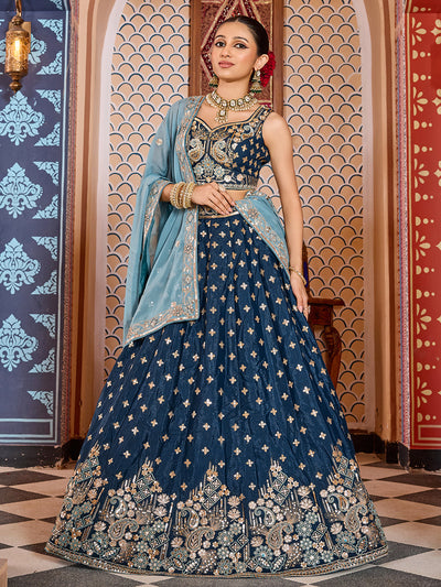 Tissue Silk Fabric Sequins embroidery Semi-Stitched Lehenga & Unstitched Blouse With Dupatta House of Panchhi