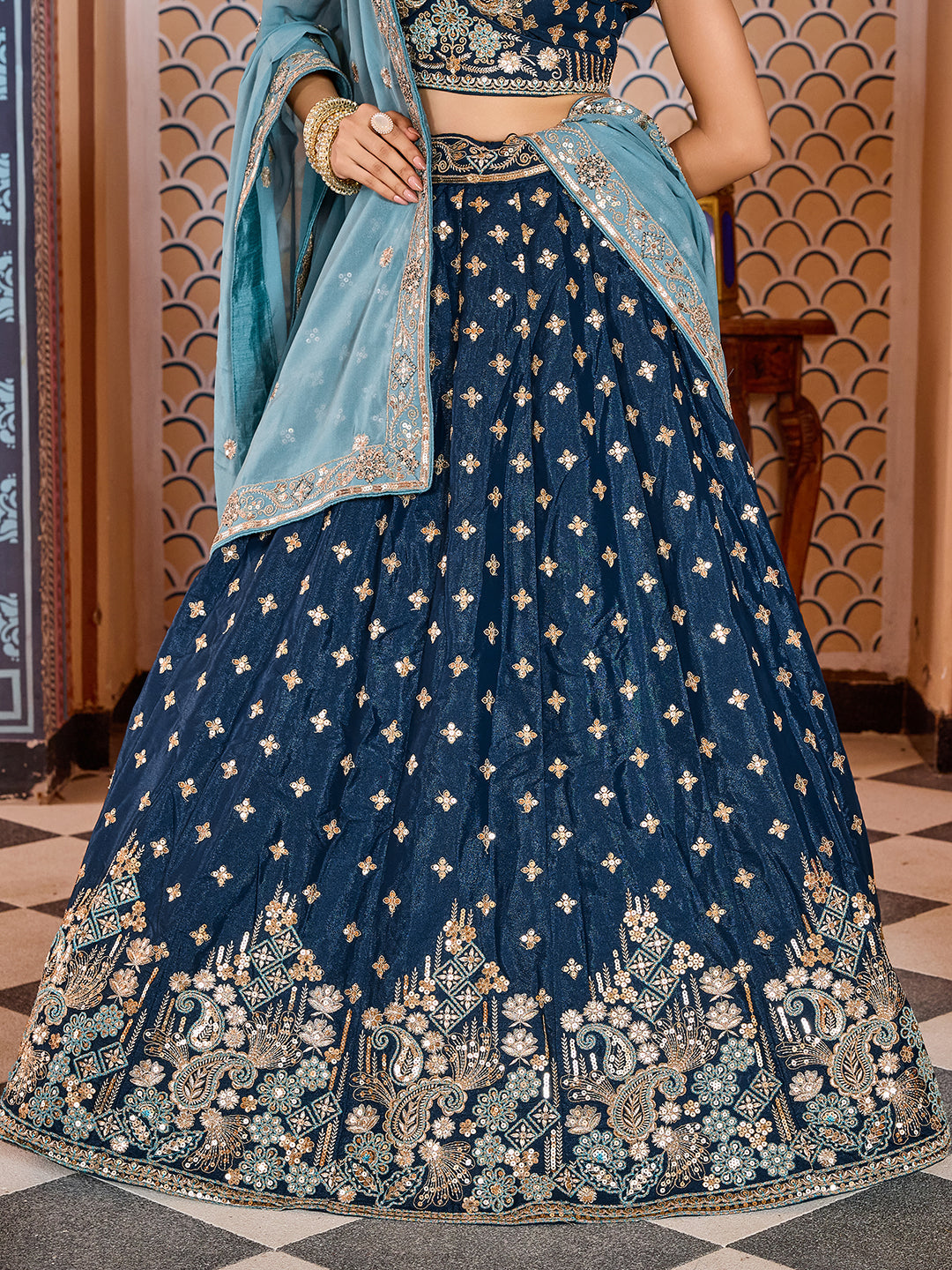Tissue Silk Fabric Sequins embroidery Semi-Stitched Lehenga & Unstitched Blouse With Dupatta House of Panchhi