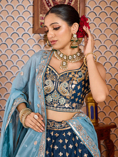 Tissue Silk Fabric Sequins embroidery Semi-Stitched Lehenga & Unstitched Blouse With Dupatta House of Panchhi