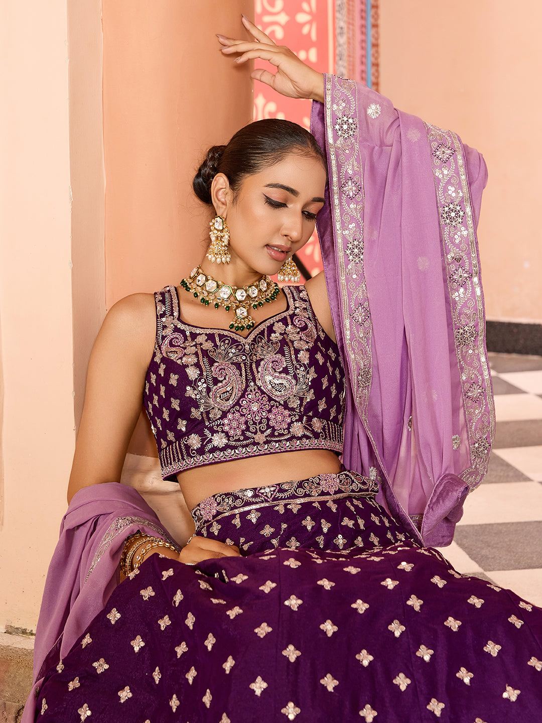 Tissue Silk Fabric Sequins embroidery Semi-Stitched Lehenga & Unstitched Blouse With Dupatta House of Panchhi