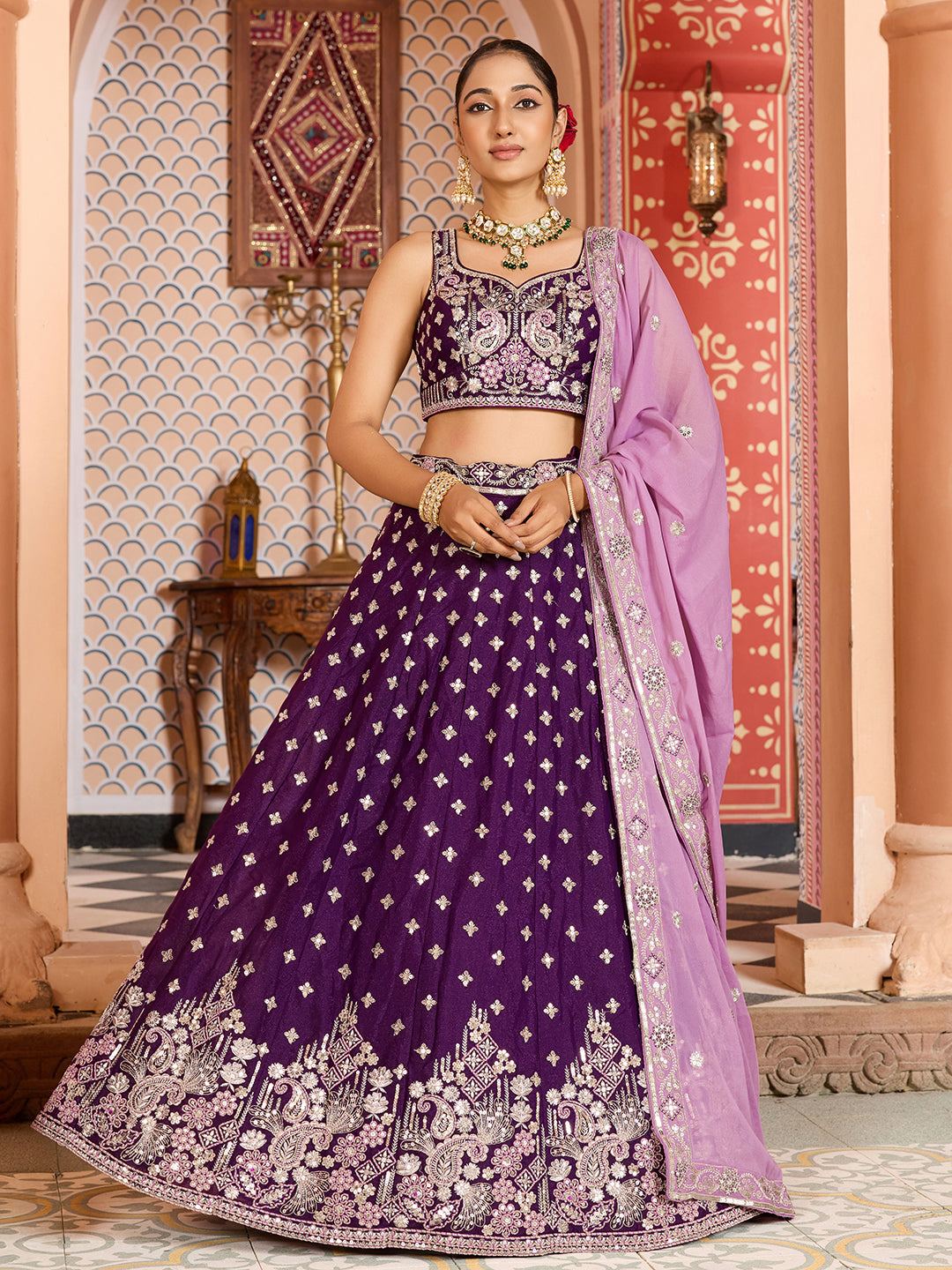 Tissue Silk Fabric Sequins embroidery Semi-Stitched Lehenga & Unstitched Blouse With Dupatta House of Panchhi