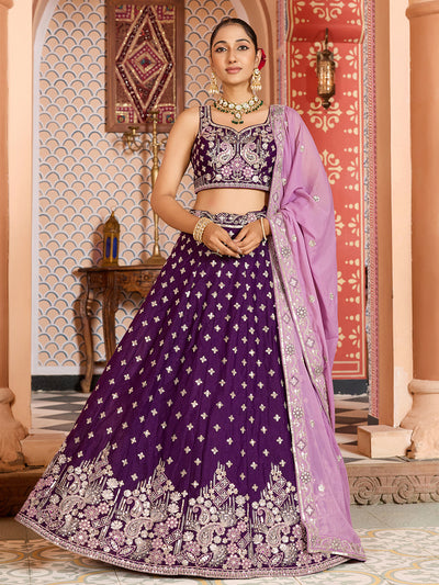 Tissue Silk Fabric Sequins embroidery Semi-Stitched Lehenga & Unstitched Blouse With Dupatta House of Panchhi