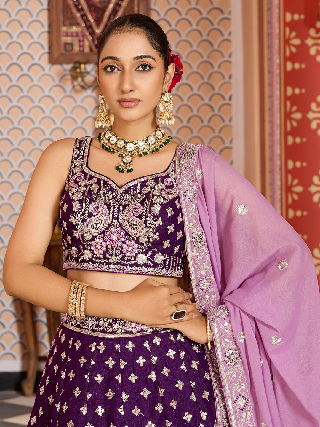 Tissue Silk Fabric Sequins embroidery Semi-Stitched Lehenga & Unstitched Blouse With Dupatta House of Panchhi