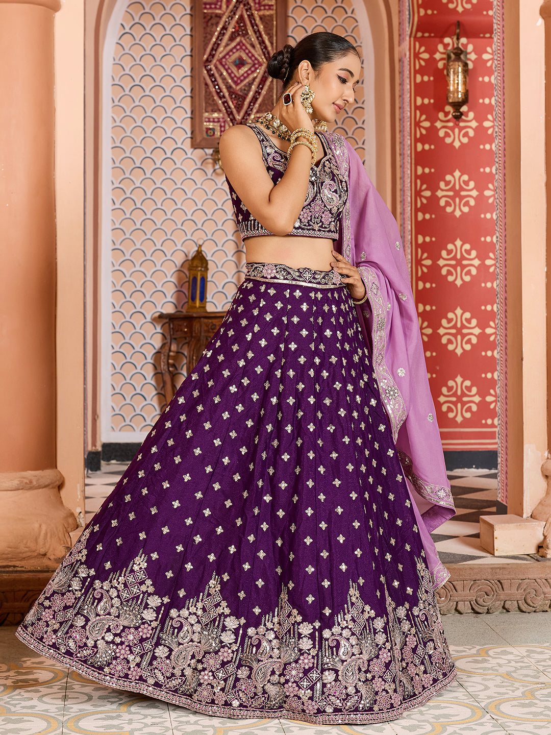 Tissue Silk Fabric Sequins embroidery Semi-Stitched Lehenga & Unstitched Blouse With Dupatta House of Panchhi