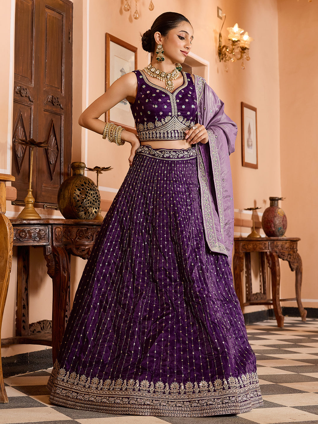 Tissue Silk Fabric Sequins embroidery Semi-Stitched Lehenga & Unstitched Blouse With Dupatta House of Panchhi