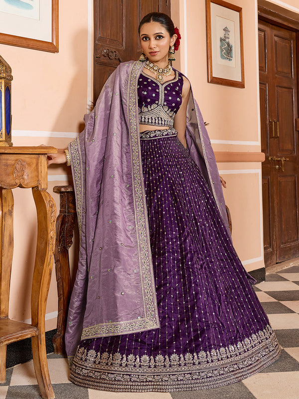 Tissue Silk Fabric Sequins embroidery Semi-Stitched Lehenga & Unstitched Blouse With Dupatta