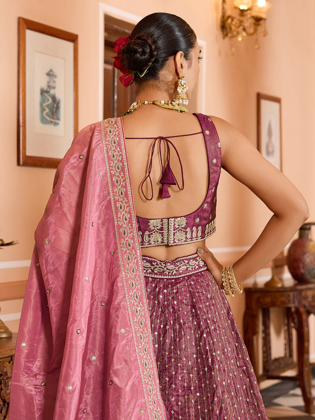 Tissue Silk Fabric Sequins embroidery Semi-Stitched Lehenga & Unstitched Blouse With Dupatta House of Panchhi