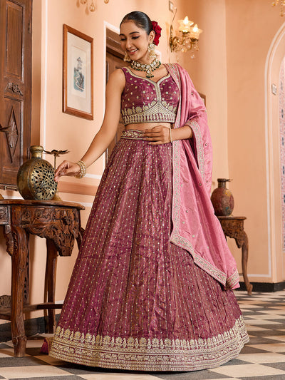 Tissue Silk Fabric Sequins embroidery Semi-Stitched Lehenga & Unstitched Blouse With Dupatta House of Panchhi