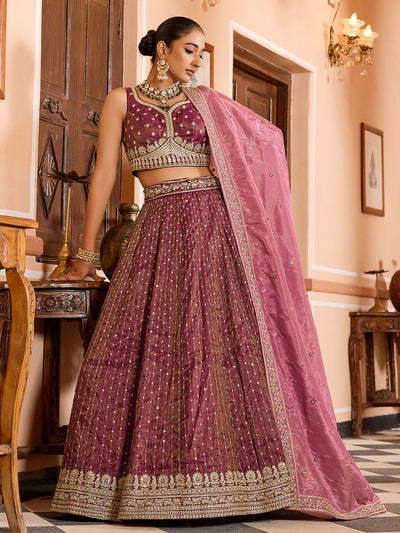 Tissue Silk Fabric Sequins embroidery Semi-Stitched Lehenga & Unstitched Blouse With Dupatta House of Panchhi
