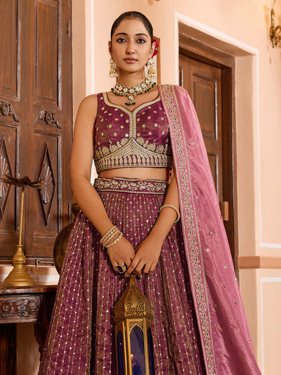 Tissue Silk Fabric Sequins embroidery Semi-Stitched Lehenga & Unstitched Blouse With Dupatta House of Panchhi