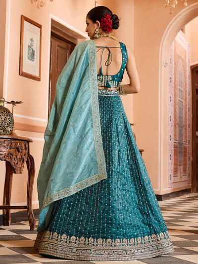 Tissue Silk Fabric Sequins embroidery Semi-Stitched Lehenga & Unstitched Blouse With Dupatta House of Panchhi