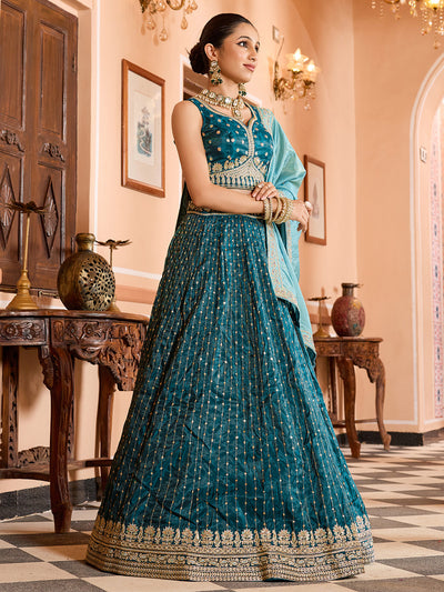 Tissue Silk Fabric Sequins embroidery Semi-Stitched Lehenga & Unstitched Blouse With Dupatta House of Panchhi