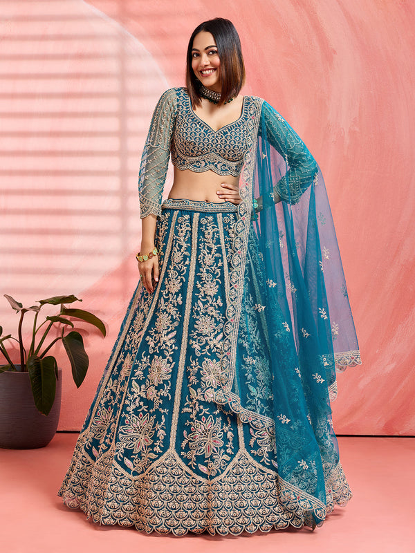 Net Fabric Sequins embroidery Semi-Stitched Lehenga & Unstitched Blouse With Dupatta