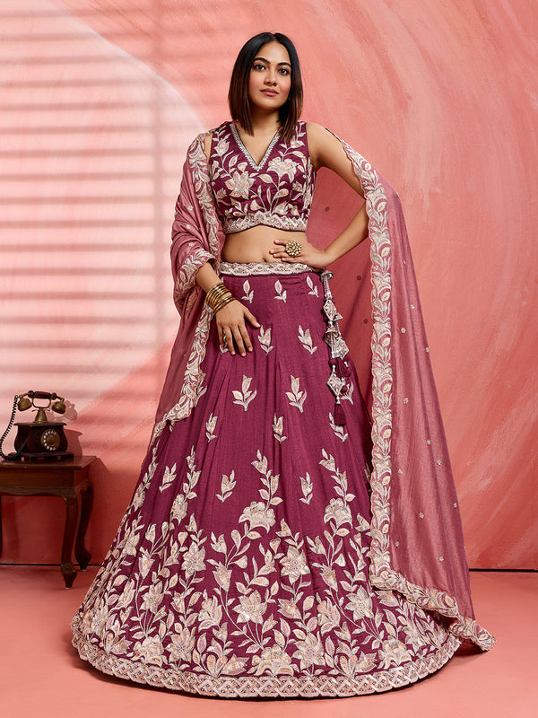 Silk Fabric Sequins embroidery Semi-Stitched Lehenga & Unstitched Blouse With Dupatta
