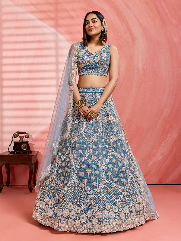 Net Fabric Sequins embroidery Semi-Stitched Lehenga & Unstitched Blouse With Dupatta