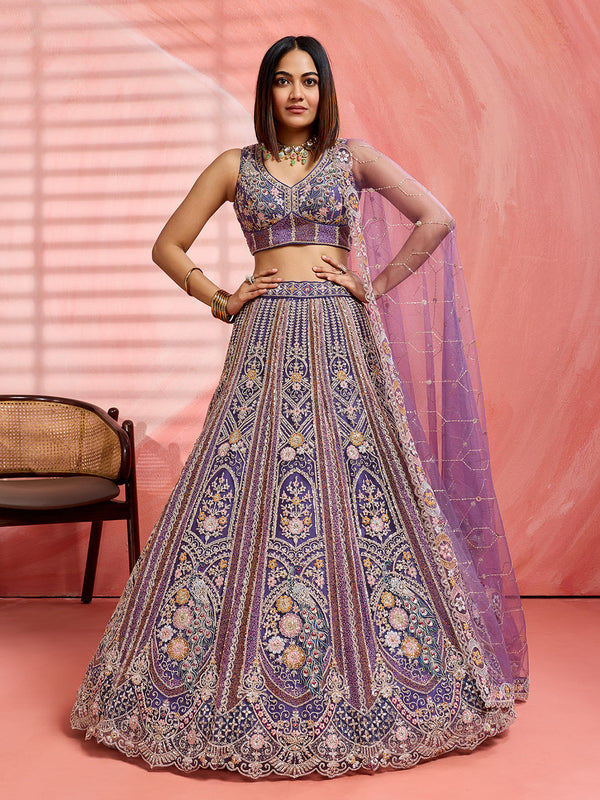 Net Fabric Sequins embroidery Semi-Stitched Lehenga & Unstitched Blouse With Dupatta