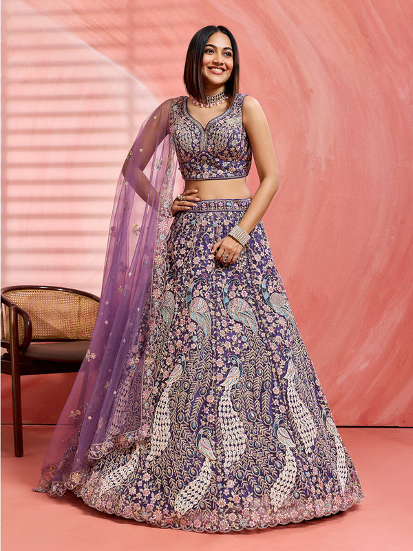 Net Fabric Sequins embroidery Semi-Stitched Lehenga & Unstitched Blouse With Dupatta