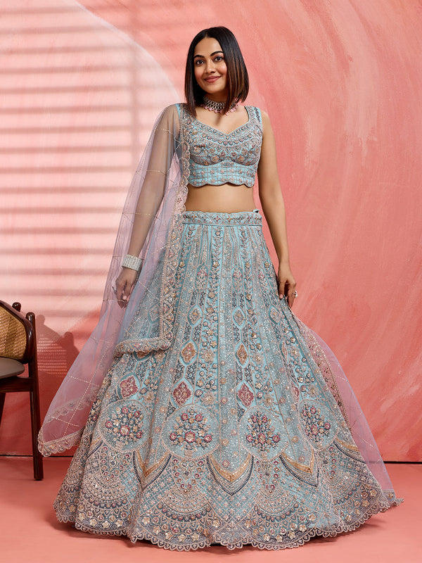 Net Fabric Sequins embroidery Semi-Stitched Lehenga & Unstitched Blouse With Dupatta
