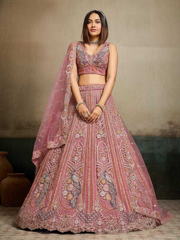 Net Fabric Sequins embroidery Semi-Stitched Lehenga & Unstitched Blouse With Dupatta